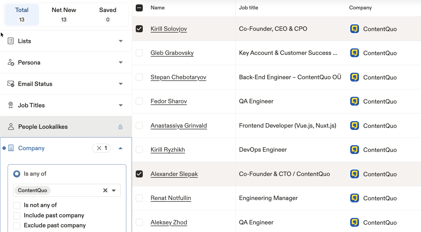 Apollo Select Contacts